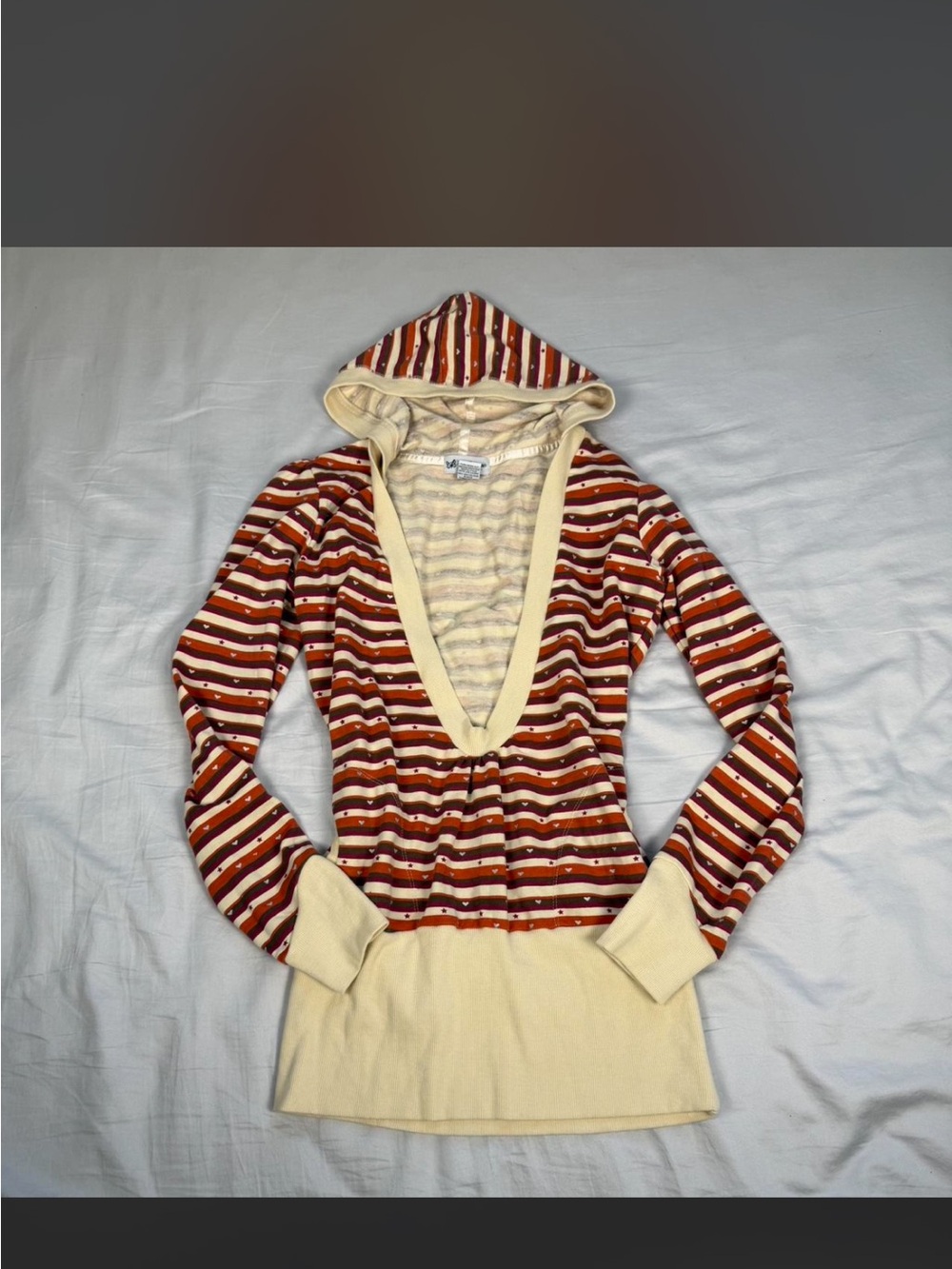 Self Esteem Striped Knit Hoodie in Cream and Light Pink